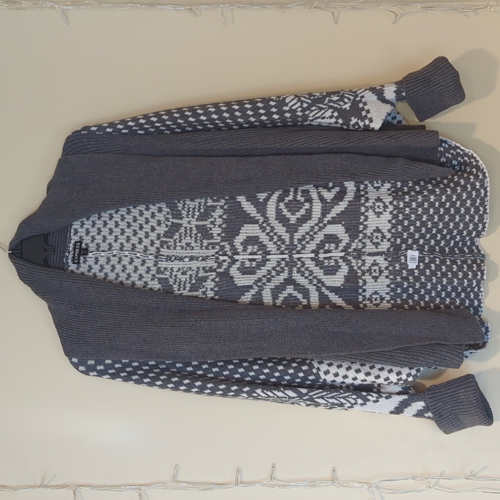 Express Gray & White Aztec Printed Knit Cardigan, Size S